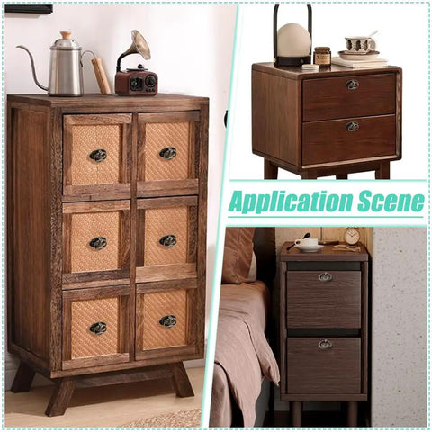 Application of Six Piece Antique Drawer Pulls Set With 1.9 Inch Oval Alloy Cabinet Handles Bronze Finish on furniture.