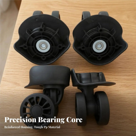 Game Changer Twin Roller Luggage Wheel Replacement Hub With Metal Ball Bearing Insert for suitcase repair, showing tough PP material design.