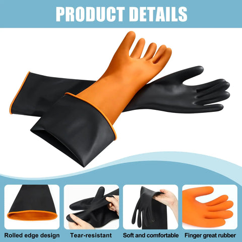 Long 22 Inch Chemical Resistant Gloves For Tough Jobs Heavy Duty Rubber Waterproof Dishwashing Gloves For Men XL Size