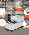 Commercial Workhorse Stainless Steel Deep Fryer Oil Filter Machine 55 Gallon Mobile Filtration Cart High Flow Pump features high density grille and swivel wheels.