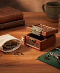 Open jewelry box showing 1.5 Inch Decorative Bronze Zinc Alloy Hinges For Small Jewelry Boxes And Craft Chests With Scalloped Edge Design