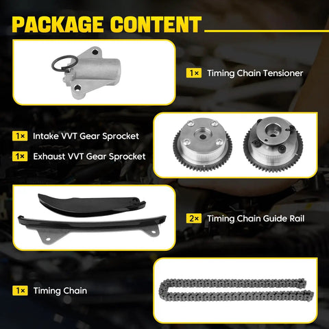 Timing Chain Kit With Intake And Exhaust VVT Sprockets, Tensioner And Guide for Hyundai Elantra and Kia Soul engine parts