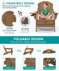 Diagram showing fixing bolt and foldable design of Foldable Adirondack Chair Set Of 2 With Built In Cup Holder Weather Resistant Space Saving Foldable Outdoor Chairs For Patio Deck Garden Backyard Fire Pit Brown Lightweight And Easy To Store