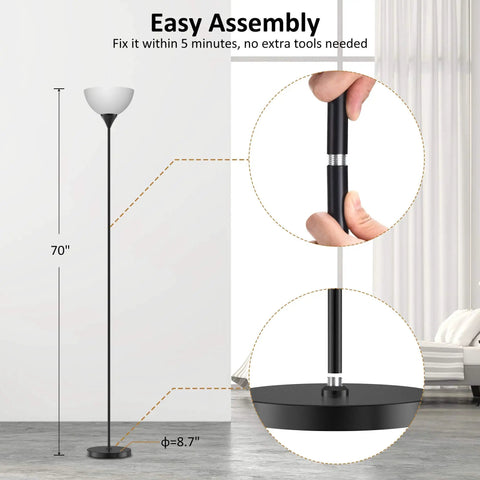 Smart RGB Floor Lamp With WiFi And App Control, 16 Million Colors, 20 Dynamic Modes, easy assembly diagram with dimensions