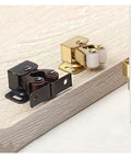 Premium 10 Pack Cabinet Latch Catches With Spring Auto Lock For Wardrobes Cupboards Drawers Durable Metal Hardware Fittings Easy Install Heavy Duty Kitchen Storage Secure Holds Stylish And Strong, showing bronze and gold latches.