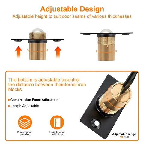 Door Ball Catch Replacement Kit 6 Pack, Adjustable Closet Ball Bearing Door Latch with All Metal Construction shown with adjustable design