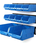 Wall Mount Tool Organizer With Ten Bins And Three Rails Space Saving Wall Storage Bins For Tools And Small Parts Durable Blue Finish