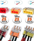 Push-In Wire Connectors Assorted Pack 2-Port 3-Port 4-Port 75 Pieces No-Twist Design showing varied colors and clear shell