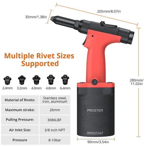 Smooth Operator Pneumatic Rivet Gun Packing Five Interchangeable Nosepieces Up To A Solid Quarter Inch With Automatic Self Suction Pull For Fast Auto Marine And Real Deal Diy Grinding Jobs