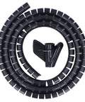 Flexible Black Spiral Cable Wrap For Cord Management 20mm Plastic Wire Sleeve coiled with a clip for organized cables.