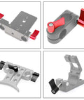 Four different hardware mounts with M6x17 thumb screws, red rotating knobs, for electronics, decor, and photography gear.