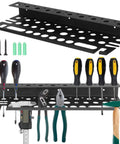 Wall Mount Tool Organizer for Screwdrivers and Pliers Easy Install Space Saving Wall Rack for Home and Workshop Vertical Storage Holder with Included Screws and Anchors Multi Tool Compatibility for Various Tool Shapes shown with tools mounted