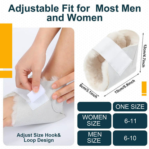 Heel Protector For Pressure Sores With Sheepskin Pad And Soft Fleece, Adjustable Securing Strap, Ultra Comfy Foot Cushion For Bed Sores Relief And Ankle Support, Creamy White, one-size 12x15cm