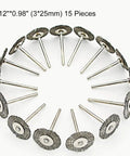 15-piece set of 0.12" x 0.98" stainless steel wire brushes for drill and rotary tools with 3mm shaft.