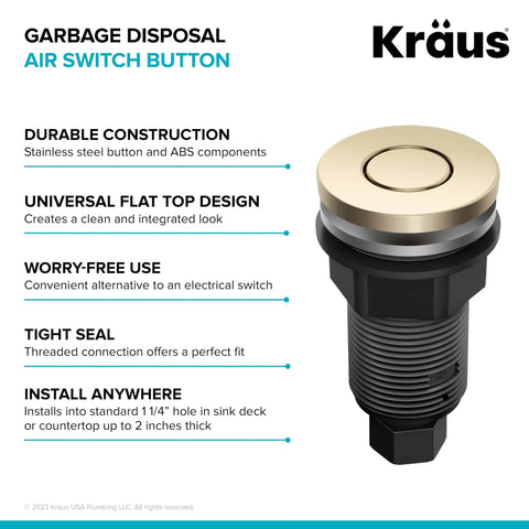 Flat Top Garbage Disposal Air Switch Button In Spot Free Antique Champagne Bronze shown with features like durable construction.