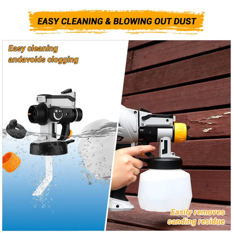Heavy Duty HVLP Paint Sprayer With 1000 Watt Motor And Spacious 1200 Ml Cup featuring easy cleaning in water and removing sanding residue.