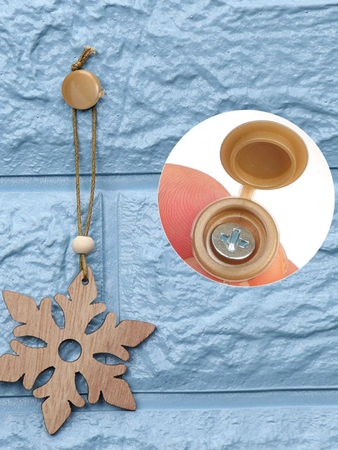 200 Pack Plastic Hinged Screw Cover Caps White For M3 M4 M5 5mm Screw Heads displayed on decorative wall
