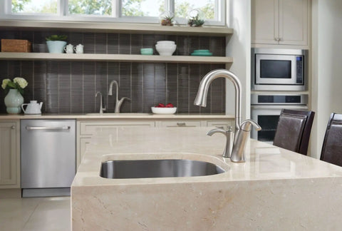 Spot Resist Stainless Deck Mounted Kitchen Soap Dispenser With Above The Sink Refillable Bottle on modern countertop