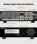 Back and front view of A80 Bluetooth Stereo Amplifier DAC With PFFB And 2 Channel Hi Res Class D Beefy Power Amp All In One
