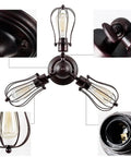 Detailed view of Vintage Industrial Ceiling Light With Metal Wire Cage Shade, highlighting adjustable socket and rust color finish.