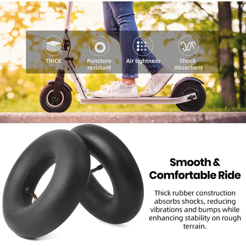 Beefy Heavy Duty 3.00-4 Inner Tubes With TR87 Bent Valve Stem for 10-inch tires, showcasing puncture resistance and thick rubber design