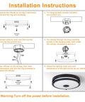 Installation instructions for 12 Inch Outdoor LED Motion Sensor Ceiling Light With Dusk To Dawn, 24W, Adjustable CCT 2700K To 5000K.