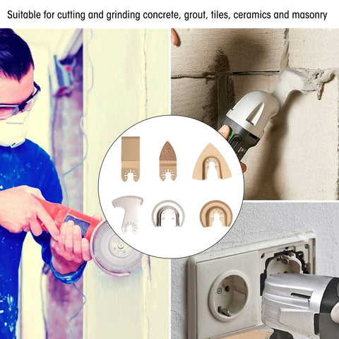 Six Piece Oscillating Saw Blade Set With Carbide Grit For Grout Removal And Tile Cutting, Durable Multitool Blades for concrete