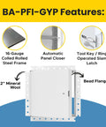 24X24 Fire Rated Insulated Access Panel Featuring Two Inches Of Mineral Wool And A 16 Gauge Steel Frame, with automatic panel closer and slam latch.