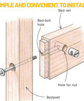Diagram showing installation of Pro Grade 150 Piece M6 Barrel Nut And Tee Nut Fastener Set on wood furniture.