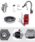 Honda Electric Start Kit Starter Motor With Flywheel Switch for GX240 8HP and GX270 9HP shown with durable iron flywheel.
