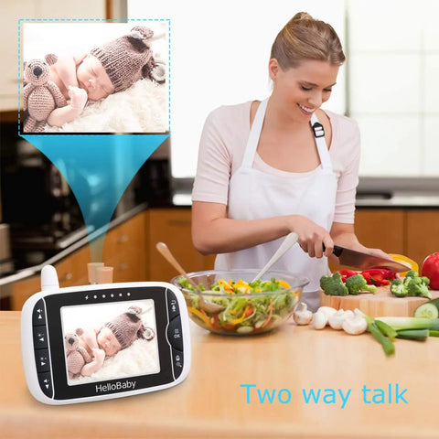 Baby Monitor With Remote Pan Tilt And Zoom Camera And 3.2 Inch LCD Screen Black No Brainer Plug And Play Setup in kitchen with mom