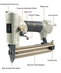 Pneumatic 18 Gauge Brad Nailer, 3/8 To 1-3/16 Inch Nail Length Range, showing components and features labeled.