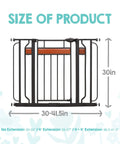 Extra Wide Baby Gate For Doorways And Stairs, 30 To 41.5 Inches, Pressure Mounted Wood Gate, shown with size dimensions.