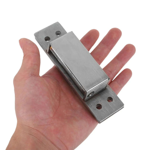 Concealed Hidden Door Hinges Five Inch Silver Adjustable Beefy Heavy Duty Square Flush Mount Hardware in hand view