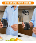 Personal Size Portable Blender For Shakes And Smoothies, 16oz Mini Small Smoothie Blender With On The Go Lid And Sip Lid, 26000Rpm Rechargeable Cordless Electric Blender For Travel Gym Office, Black, shown in use.