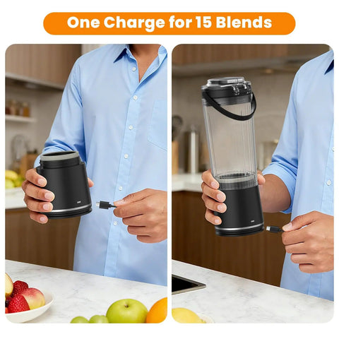 Personal Size Portable Blender For Shakes And Smoothies, 16oz Mini Small Smoothie Blender With On The Go Lid And Sip Lid, 26000Rpm Rechargeable Cordless Electric Blender For Travel Gym Office, Black, shown in use.