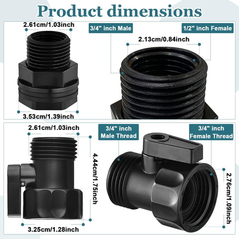 Product dimensions of Four Pack Rain Barrel Spigot Kit With Three Quarter Inch Garden Hose Shut Off Valves And Three Quarter Inch GHT Bulkhead Fittings, Includes Gaskets, Tape, And Rope For Rain Barrels, Tubs, Pools And Aquariums.