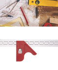 Premium Adjustable Woodworking Caliper And Straight Ruler With No Sweat Grip For Fast Angle Reading and Crisp Layout or Bevel Marking on all your Weekend Shop Projects, featuring red grip and dual scale.