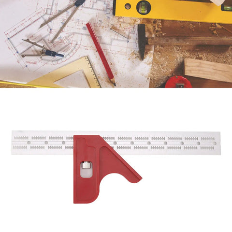 Premium Adjustable Woodworking Caliper And Straight Ruler With No Sweat Grip For Fast Angle Reading and Crisp Layout or Bevel Marking on all your Weekend Shop Projects, featuring red grip and dual scale.