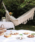 Double Outdoor Cotton Hammock With Fringes For Two Adults Perfect For Beach Or Patio Chill Sessions Camping Or Travel 58 Inch Wide Supports Up To 400 Lbs Brazilian Style Portable Canvas Bed For Relaxing