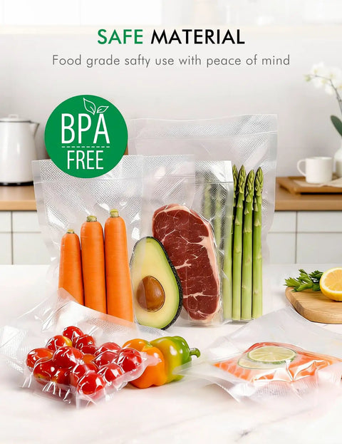 Pro Grade Vacuum Seal Bags For Food Storage And Sous Vide BPA Free Durable Puncture Resistant Bags with vegetables and meat