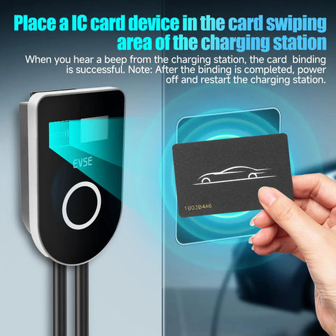 Top Shelf Smart Wifi Level 2 Ev Charger Station 48 Amps Adjustable 240 Volt displaying card swiping area for RFID card use.