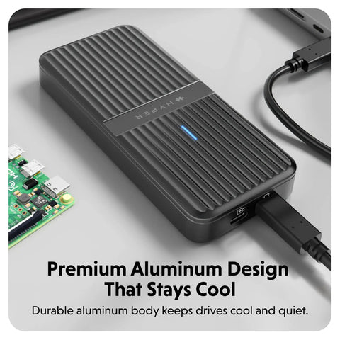 Tool Free USB4 NVMe SSD Enclosure Pushing Straight Up 80Gbps Speeds With Thunderbolt 5 Compatibility, showing aluminum design and cooling features.