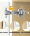 Knockout Durability One Pair 175 Degree Concealed Cabinet Hinges, showing 165° adjustment features for smooth soft-close use.