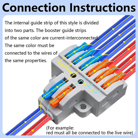 Two In Six Out Lever Terminal Block Kit For Easy Wiring Distribution, Dual Input To Six Output, installed with wires