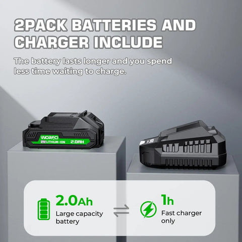 Two battery packs and charger for 20 Inch Cordless Hedge Trimmer With 180 Degree Rotatable Handle Dual Battery Pack And Charger