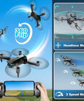 Camera Drone For Adults 1080P HD Foldable Quadcopter performing 360° flip, headless mode and three speed settings with controller view