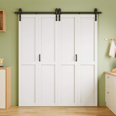 40 By 84 Inch Paintable White Primed Bi Fold Barn Door With Track Kit For Interior Doors Water Resistant Bifold Sliding Door