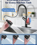 Cobbe Kitchen Faucet with Water Filter, Pull Down Sprayer, Matte Black, showcasing a 21" pull down design with 360-degree swivel.
