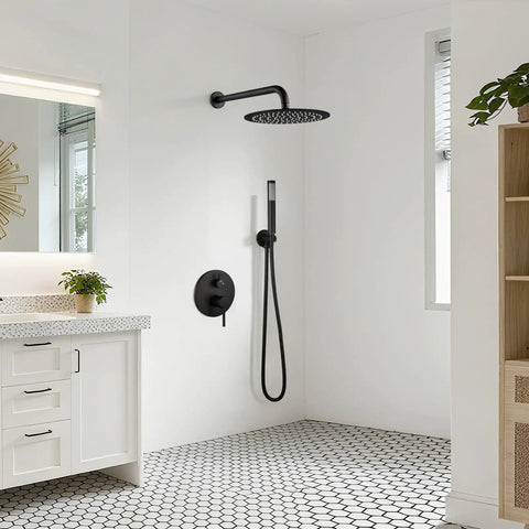 All Metal Matte Black Shower Faucet Set With Rough In Valve Trim Kit Featuring Solid Brass Core And Sus304 Stainless Steel Smooth Water Flow Clean Modern Drip Built Tough No Cap Quality Goes Hard Every Time